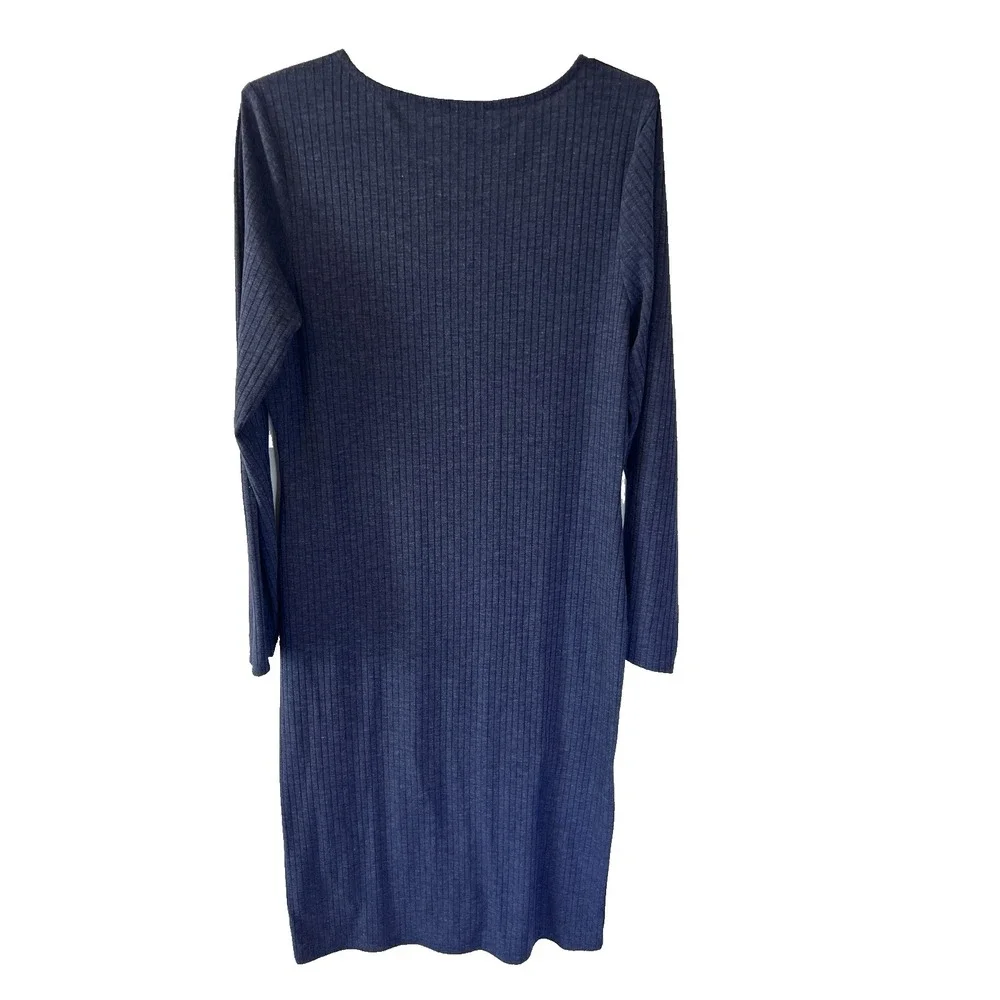 Paper Doll Ribbed Blue Sweater Dress‎ Women L Comfort Cozy Minimal Buttons Long - Picture 2 of 9
